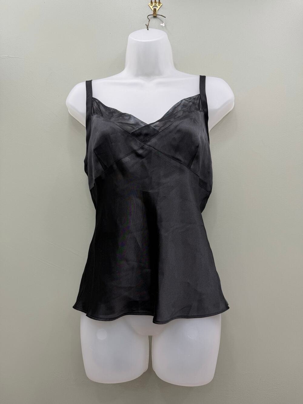 Black Satin Cami Top Small Silky Lingerie Inspired Office Siren Minimalist
